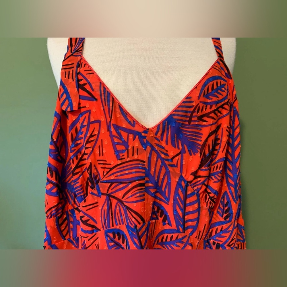 ALEXIS for Target Dress Orange Blue Botanical Tie Strap Asymmetrical Hem 2X NWT - Picture 5 of 9